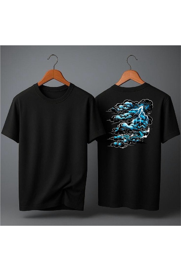 Blue Cloud and Lightning Print Oversized T-Shirt
