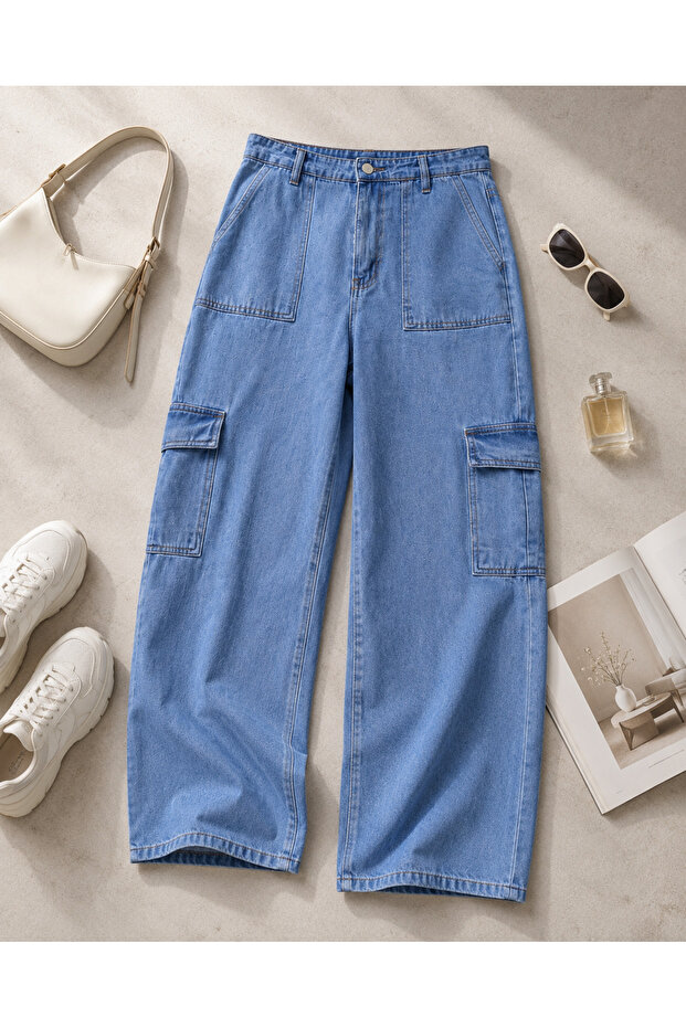 Cargo Wide Leg Jean Pants