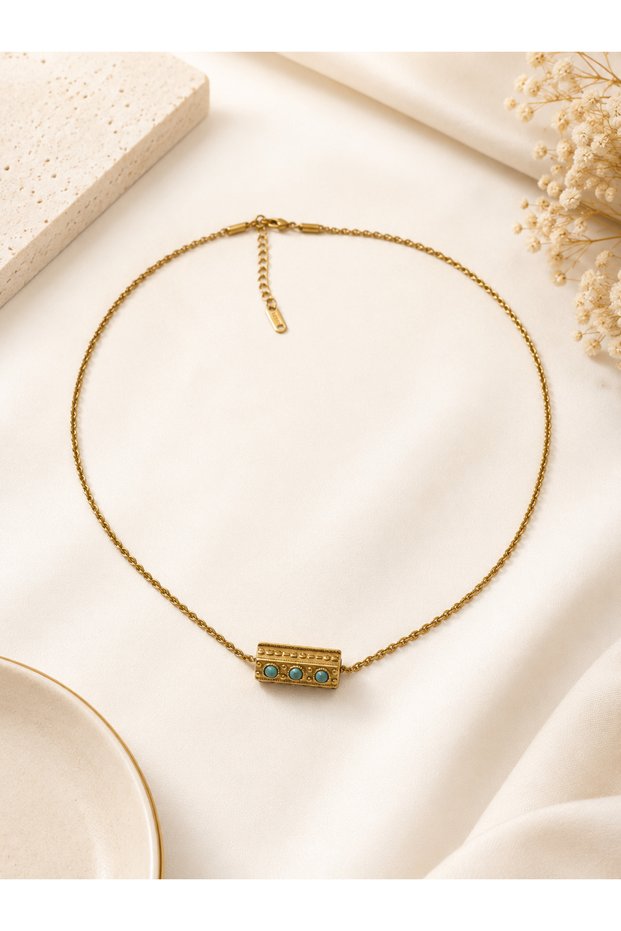 Vintage Steel Necklace with Turquoise Stone