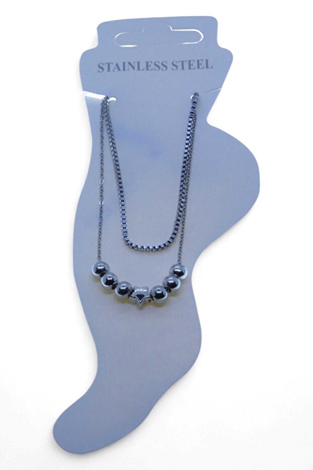 لون فضي لافتاير Sf 3 Globe Star 3 Globe Steel Anklet - 3475