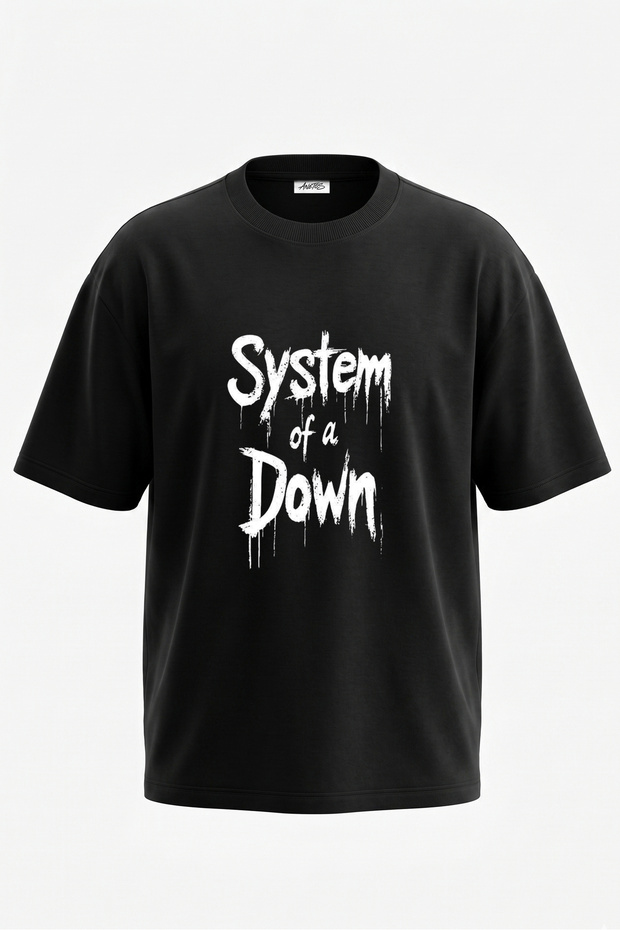تي شيرت System of a Down_2 مطبوع على الظهر من القطن باللون الأسود مقاس كبير