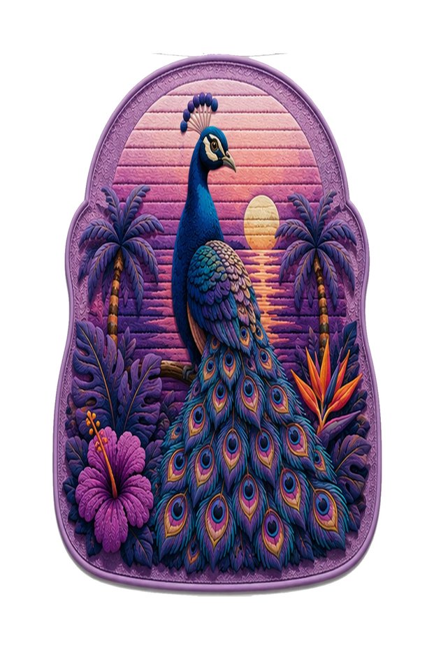 Sdt Special Cut Tropical Peacock Patterned Purple Woven Base Decorative Carpet Sdt3011