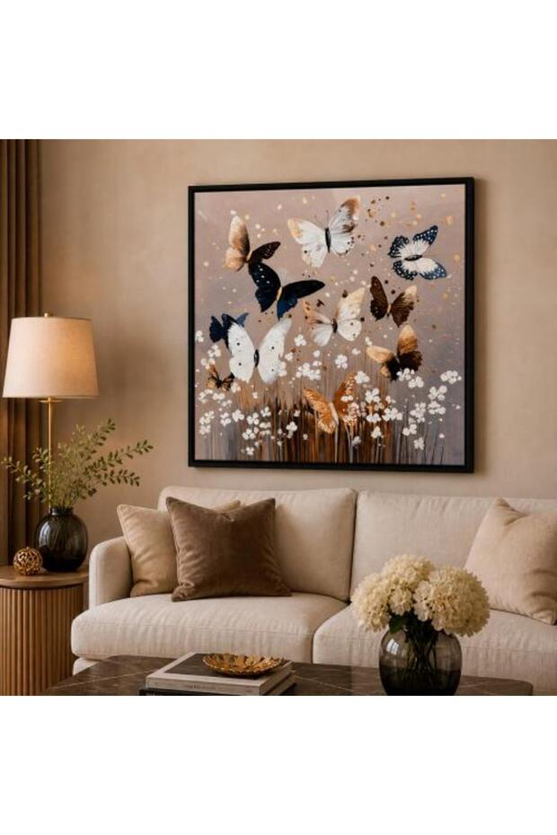 Luxury wall painting with elegant butterfly design and black frame