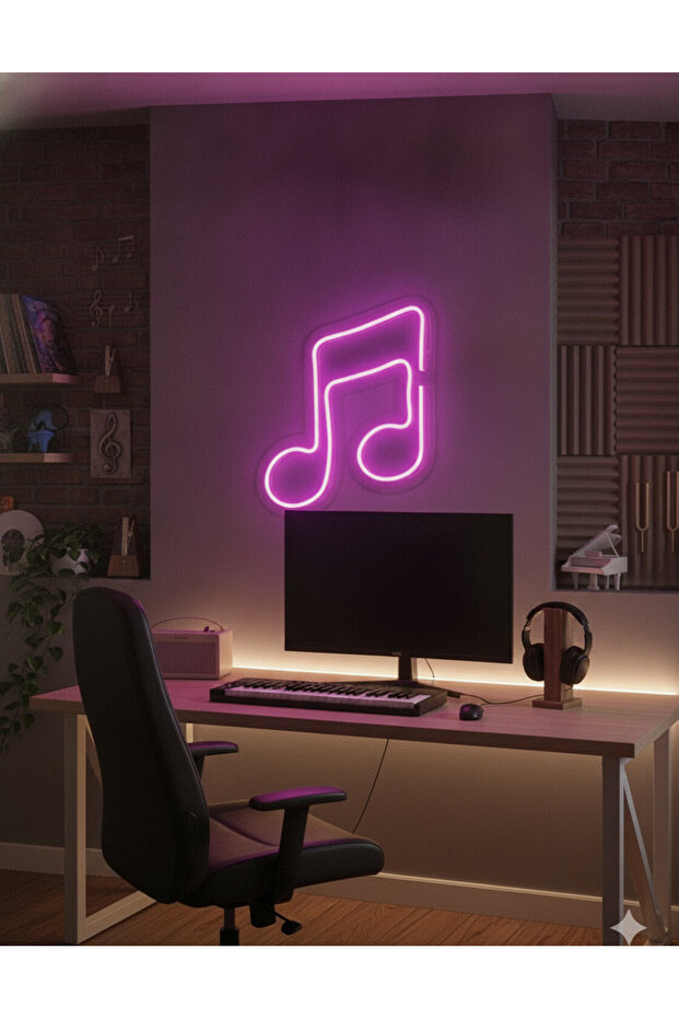 Mor Müzik Notası LED Neon Tablo | Aydınlatmalı Müzik Temalı Duvar Dekoru - 2