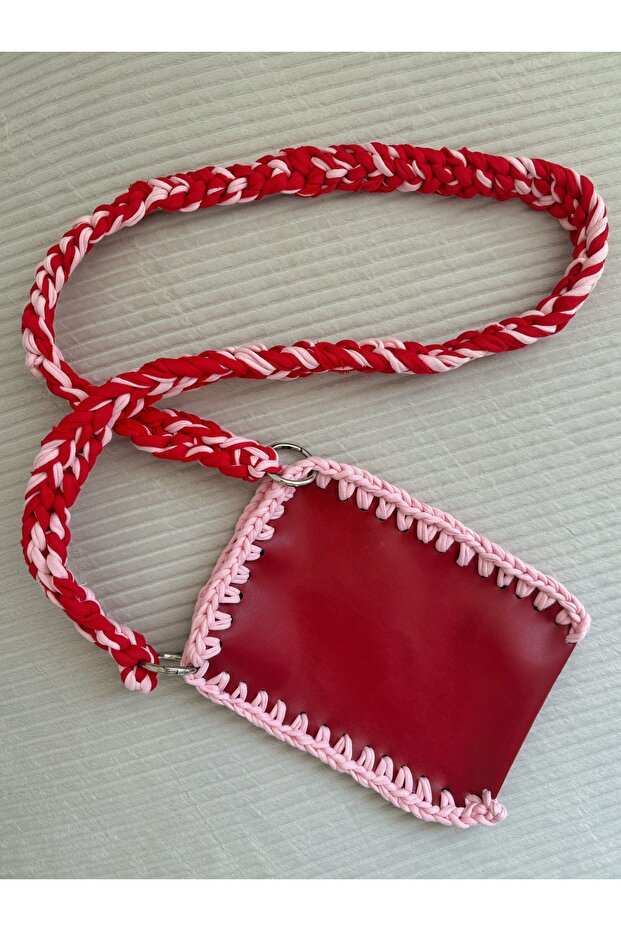 Knitted Cross Strap Faux Leather Handbag Small Phone Bag with Neck Shoulder Strap