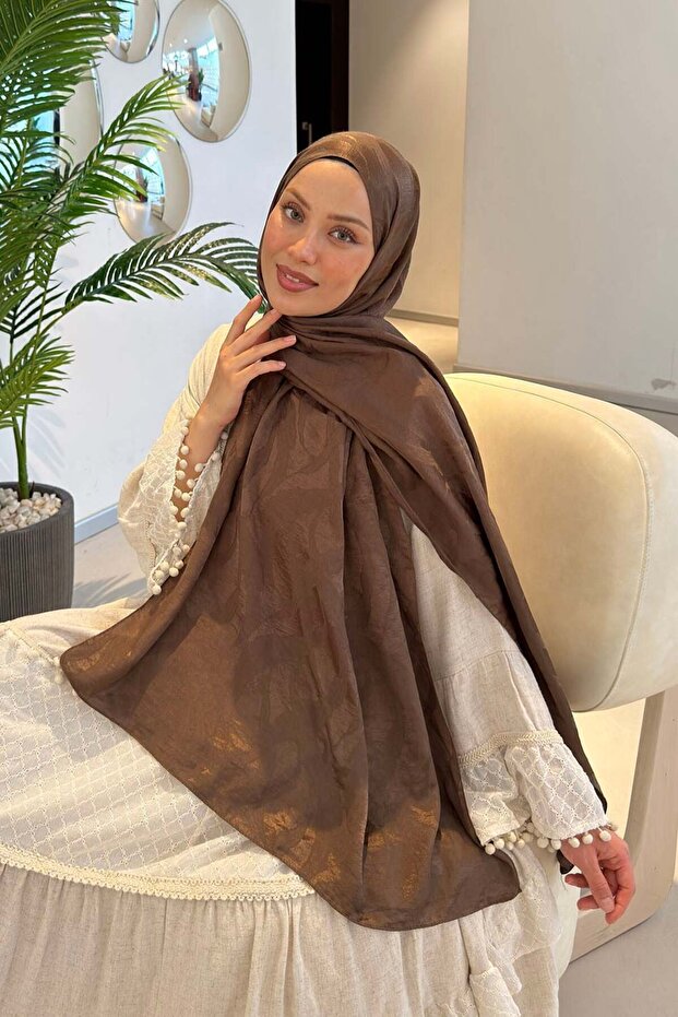 شال أيروبين فلوش جاكار بنمط أشجار بني اللون