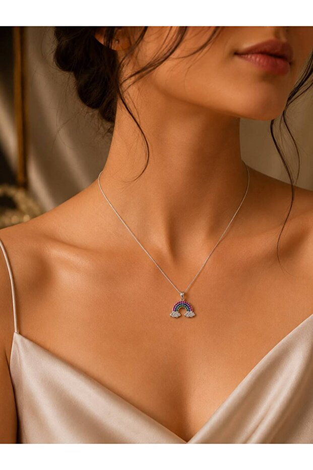 Gökkuşağı model taşlı kolye