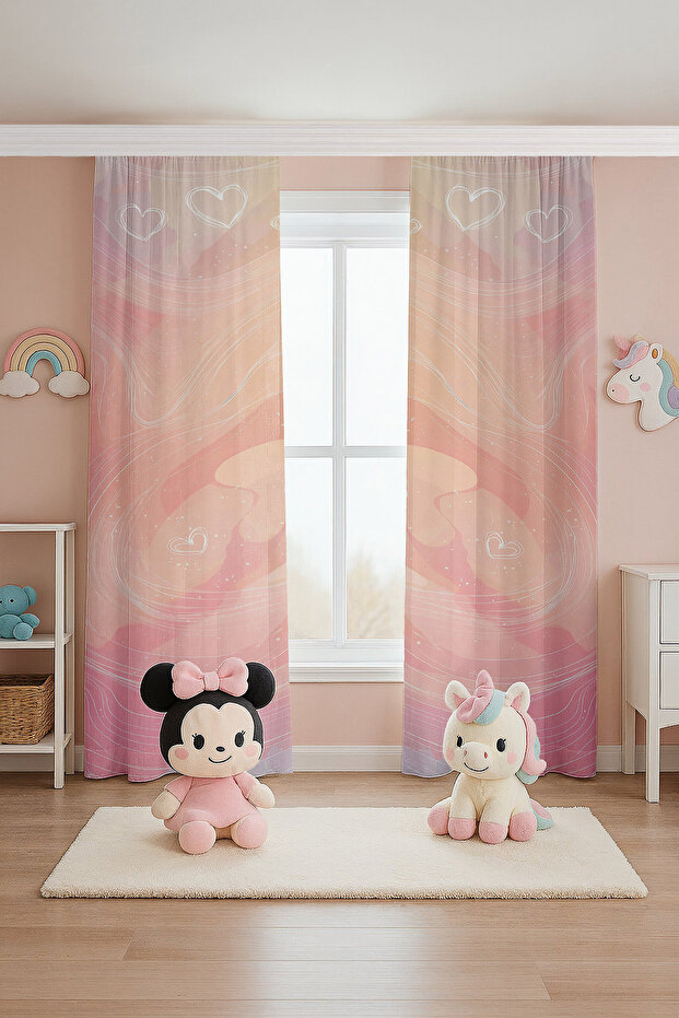 Pastel Heart Clouds Patterned Children's Baby Room Background Curtain (Single Wing Pricing)