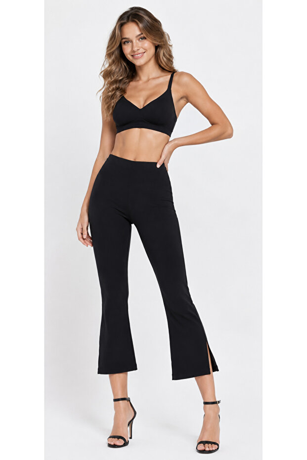 Black Steel Interlock Slit Detailed Trousers