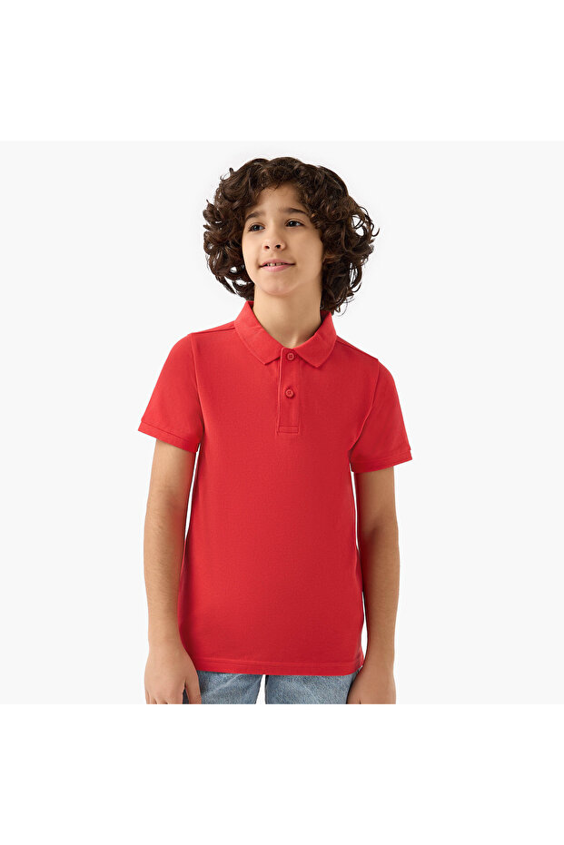 Collared Short Sleeves Polo T-shirt with Button Placket