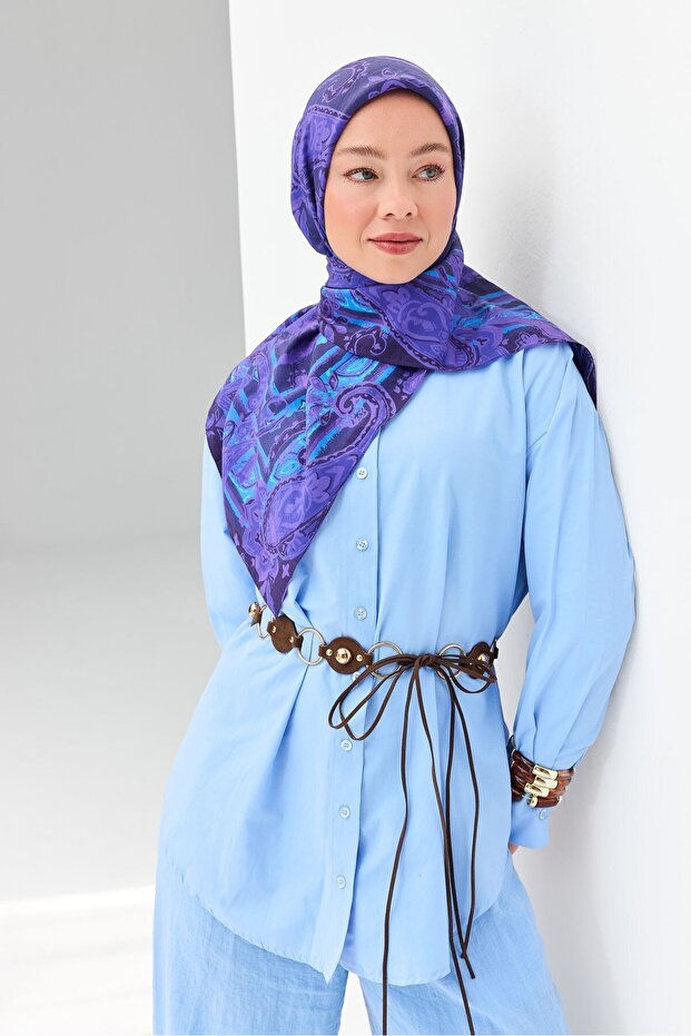 وشاح فيلورا بنمط أرجواني غامق 90x90