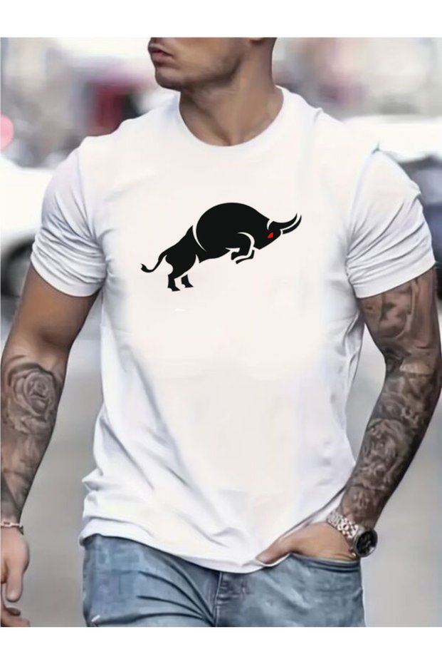 Black Bull Printed White Men's T-Shirt
