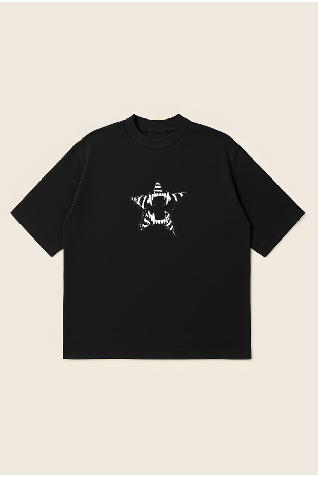 Teeth Star Printed Oversize Boxy Cut Unisex 100% Cotton Printed Tshirt | Streetwear