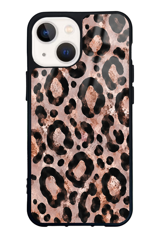iPhone 13 Mini Rose Gold Leopard Design Glossy Phone Case