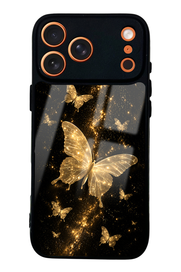iPhone 17 Pro Yellow Galaxy Butterfly Design Glossy Phone Case