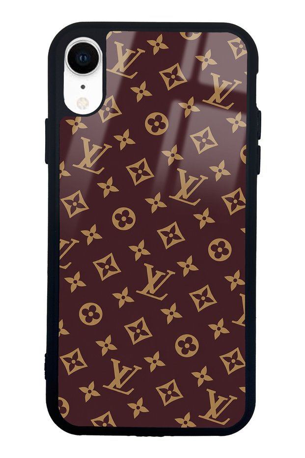 حافظة هاتف لامعة بتصميم LV باللون الأحمر لهاتف iPhone XR
