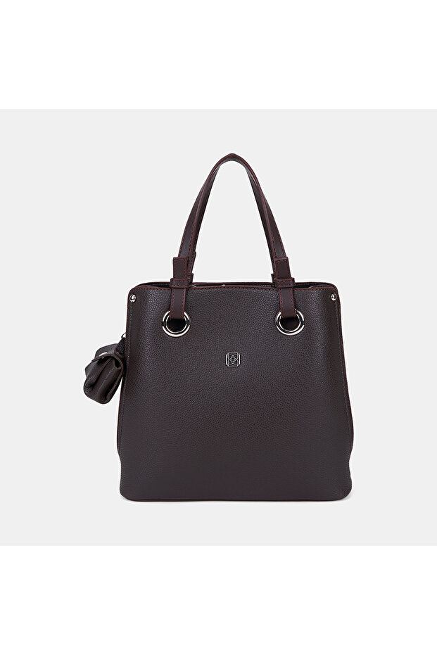 Women's Bitter Brown Mini Handbag with Charm Accessories