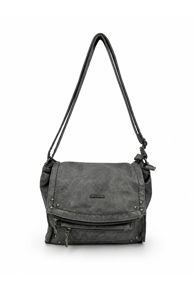 Women's Multi-Pocket Faux Leather Shoulder Bag with Flap Si-07