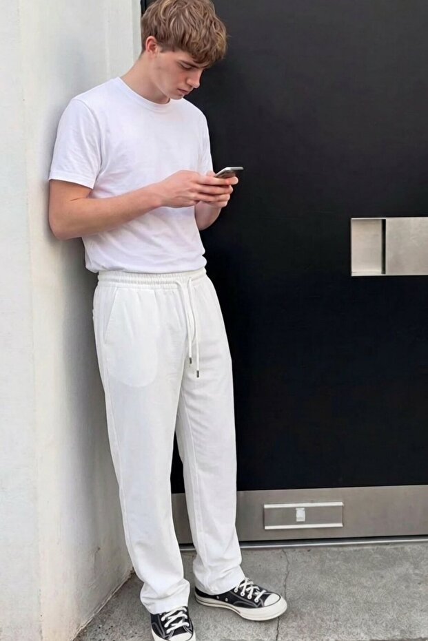Men's Comfort Fit Wide Leg White Baggy Pants