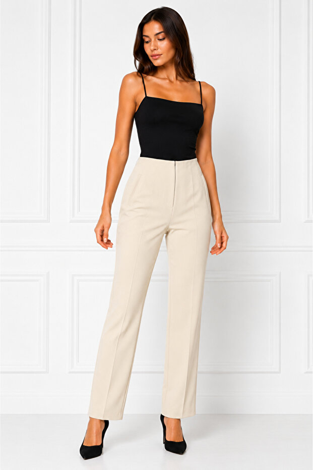 Front Zipper Fabric Trousers Plus Size Pants