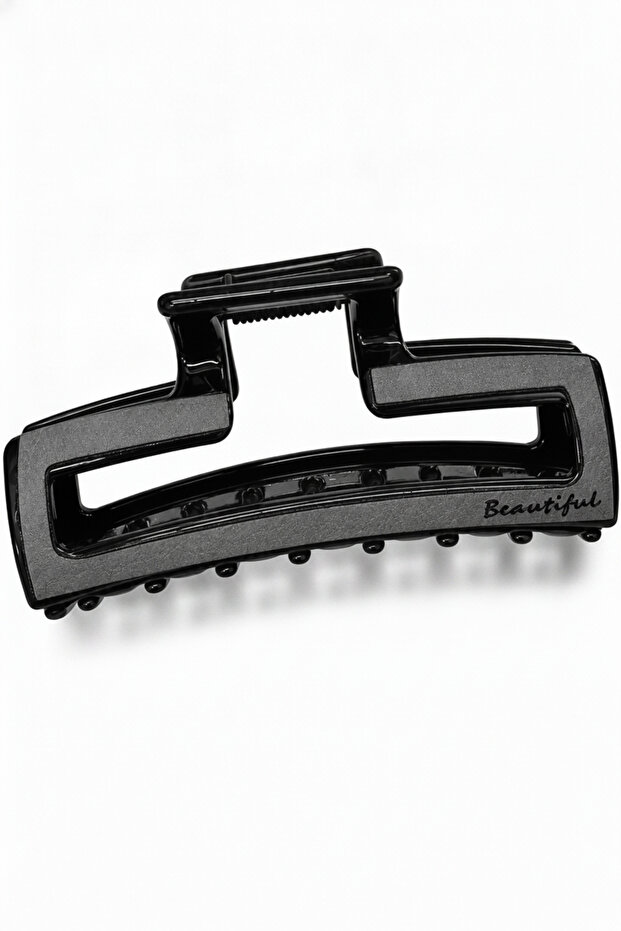 Black and Gray Patterned Large Size Hair Clip with Latch for Women's Hair Accessory