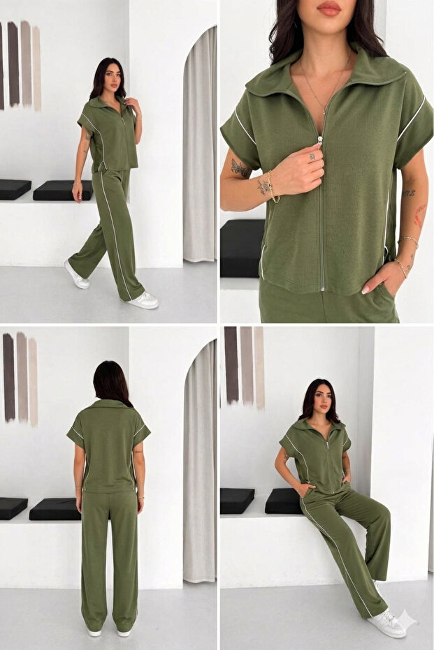Women's Modal Fabric Zippered Vest Set Wide Leg Modern Two-Piece Set Casual Stylish Comfortable Combination
