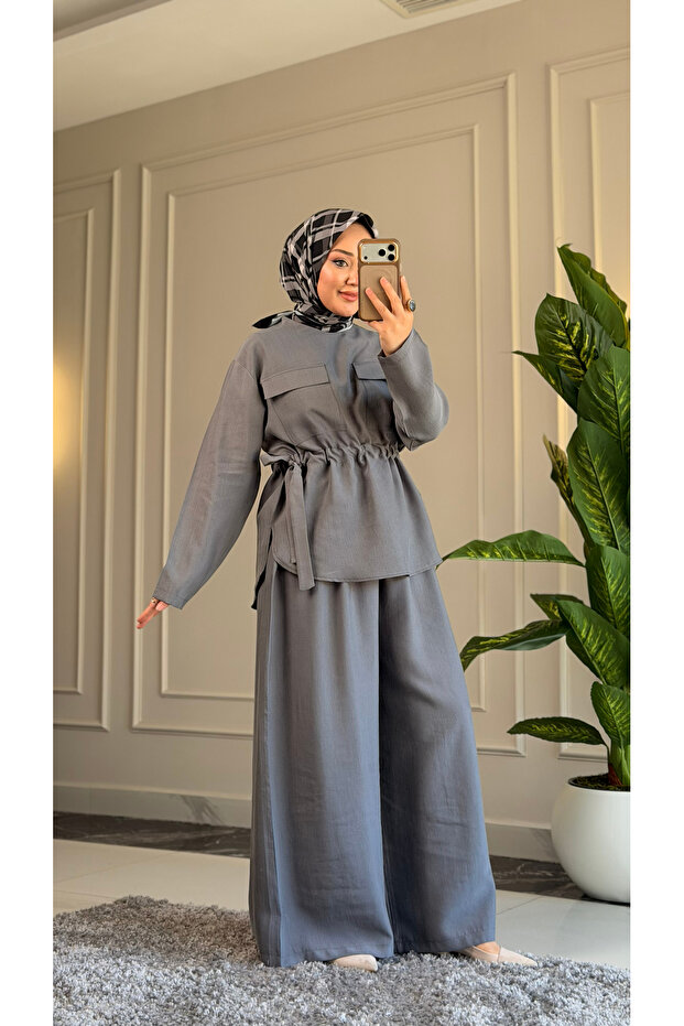 6339 - Stylish, Comfortable, Modal Soft Woven Fabric, Loose Women's Set with Waist Drawstring Detail
