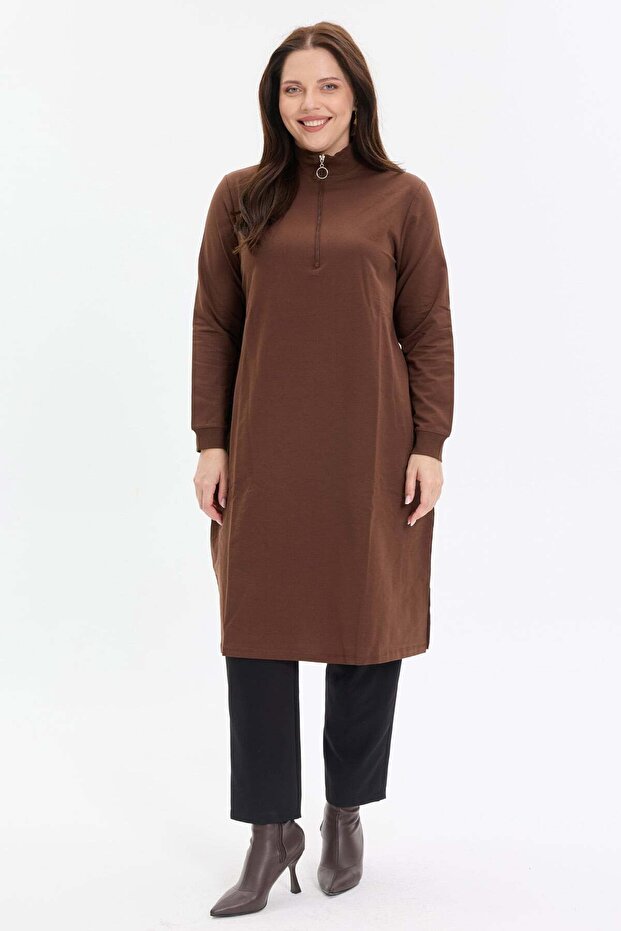 Stand collar two thread zippered tunic