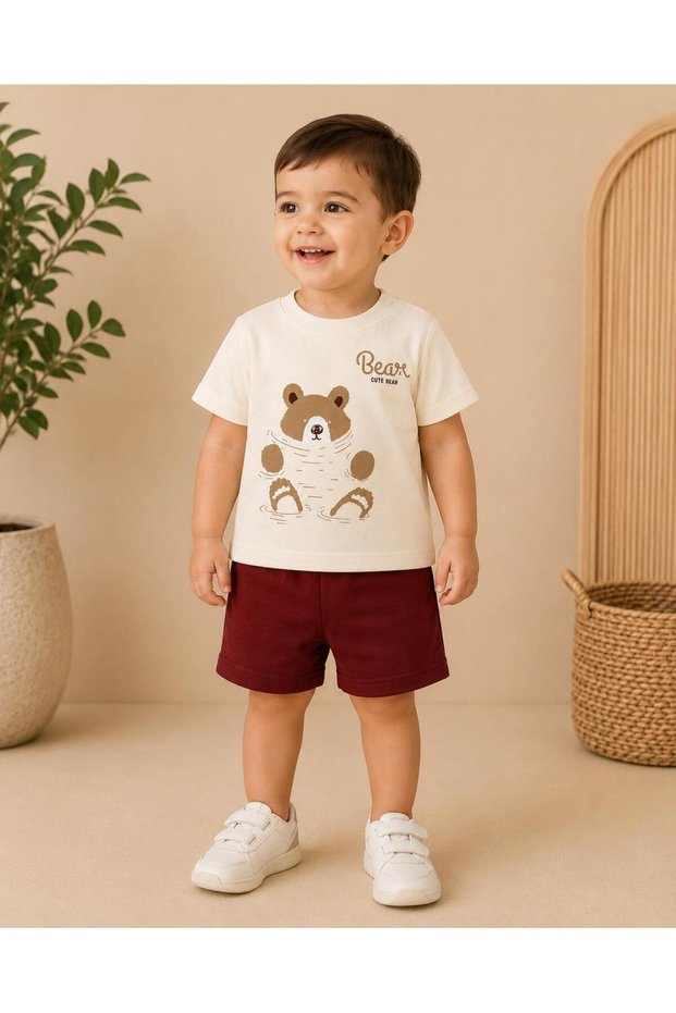 Cute Bear Teddy Bear Printed Shorts Baby Set 0-24 Months