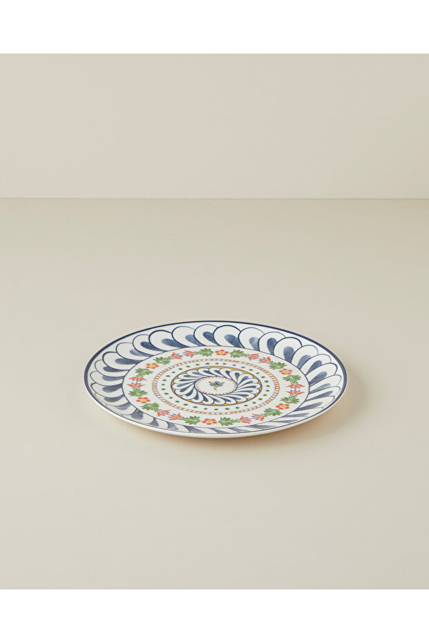 Harmony Talavera Porcelain Serving Plate 26 cm White - Navy Blue