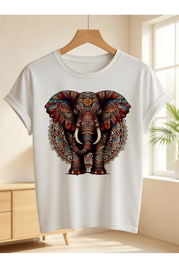Women's Tribal Elephant Printed Oversize T-Shirt Loose Fit