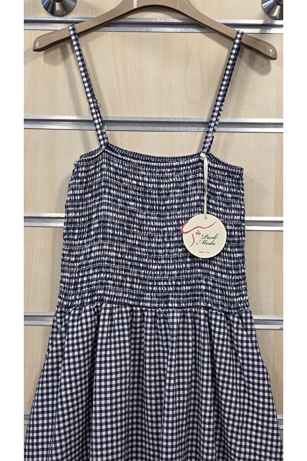 Rochie lungă din bumbac cu bretele și model Gingham - 2