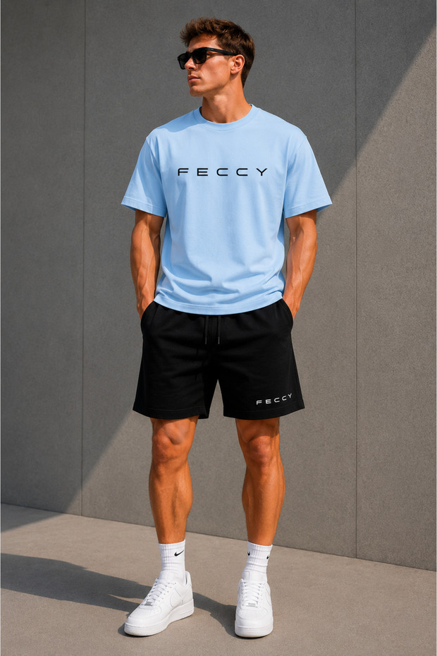Black Women's and Men's Printed Oversized Set with Shorts