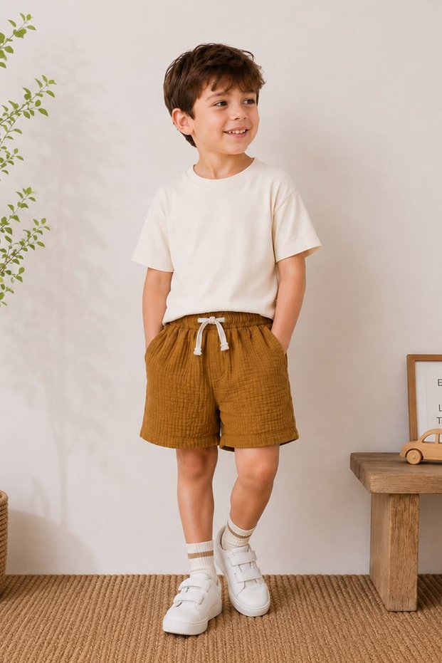 Fh Basic Kids Muslin Shorts 100% Cotton Natural Fabric