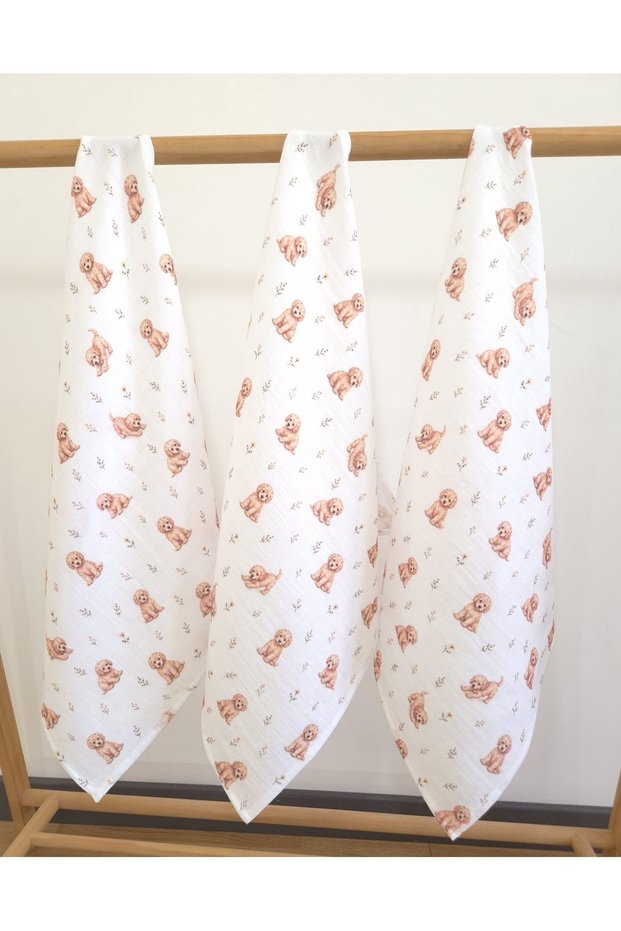 Jr Bunnies Dog Patterned 3-Piece Muslin Sweat Cloth Set 50X50 cm 100% Cotton