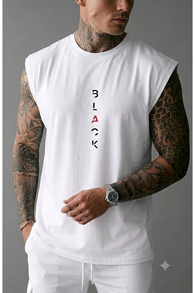 Black Printed Men's (Zero Sleeve) Sleeveless Athlete T-Shirt