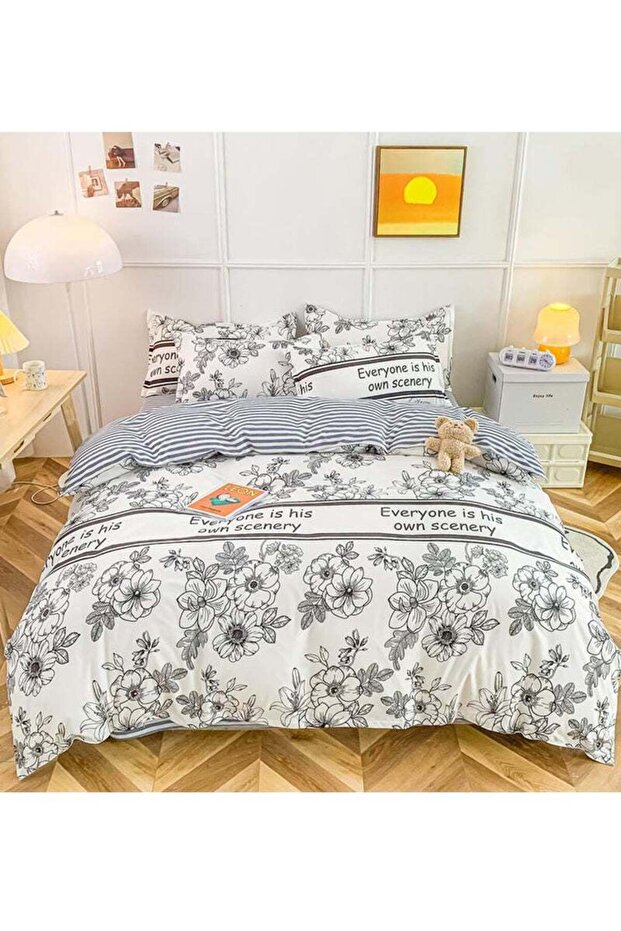 4-Pieces Bed Sheet Set Polyester Soft Quilt Cover With 1Quilt Cover 200*230cm 1 Flat Sheet and 2 Pillowcases