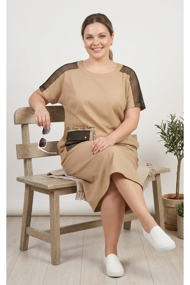 Large Size Women's Dress with Fishnet Detail
