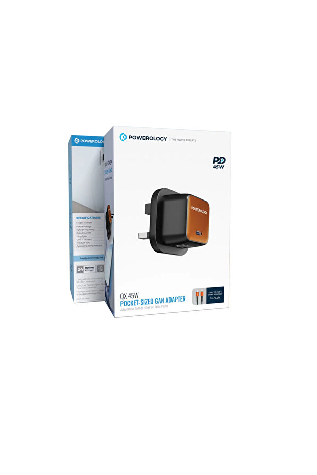 QX 45W Pocket-Sized GAN Adapter Black/Orange