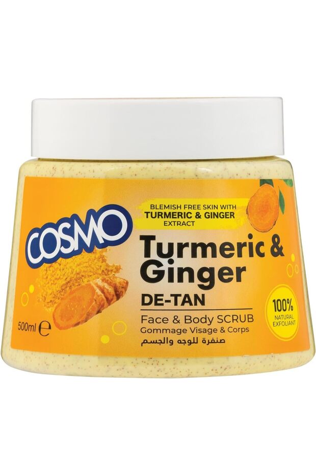 Cosmo Skin Care Turmeric & Ginger De Tan Face & Body Scrub 500ml, Remove Blackheads, Dead Skin, 100% Natural Extracts, Deep Cleaning Scrubs, Smooth & Silky Skin, For Women & Men