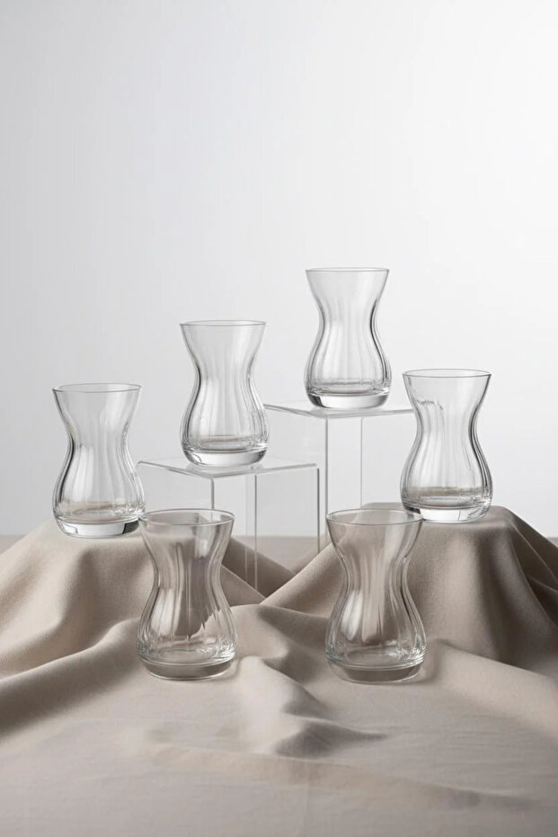 Crystallin Set of 6 Handmade Elegant Striped Glass Tea Cups – Stylish Presentation Series 150 ml