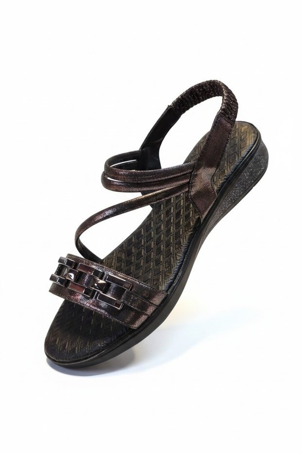 7934 Women's Silver Detailed Thin Cross-Strap Sandals - Women's Stylish Sporty Casual Sandals