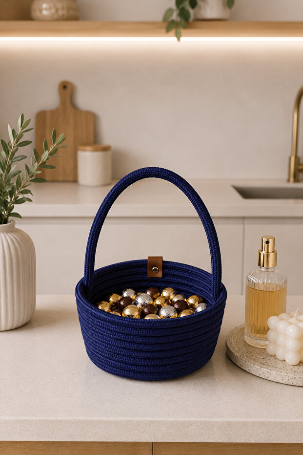 Candya Handmade Rope Multi-Purpose Guest Candy Basket, Gift Basket, Wedding Basket Decorative Organizer Fruit Basket Presentation Basket 19X7 cm