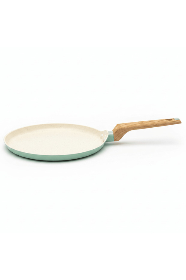 Forged Aluminium Crepe Pan 24 cm – Cream & Sage Green | Non-Stick | Wooden Handle
