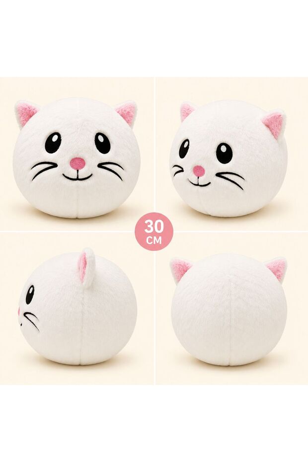 Cat Patterned 30 cm Plush Ball Toy Premium Plush Fabric Beads & Silicone Fiber Filled