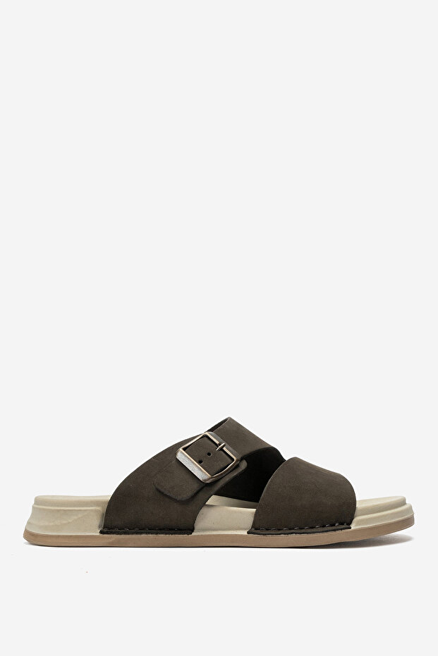 Women's Strappy Slippers Real Leather Hz 251Z Nubuck Brown