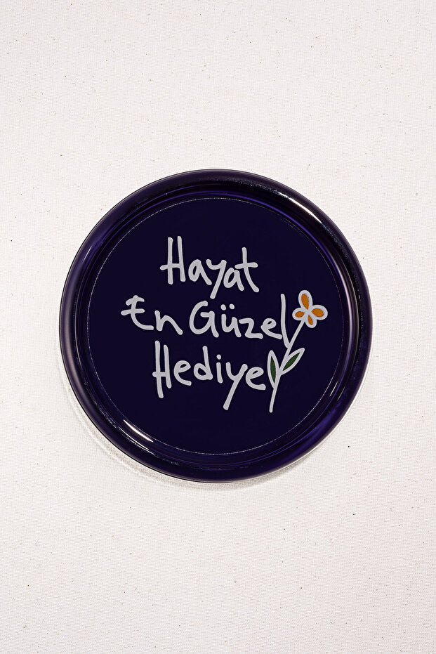 "Life Is the Best Gift" Coasters Navy Blue, Set, Tableware Accessory