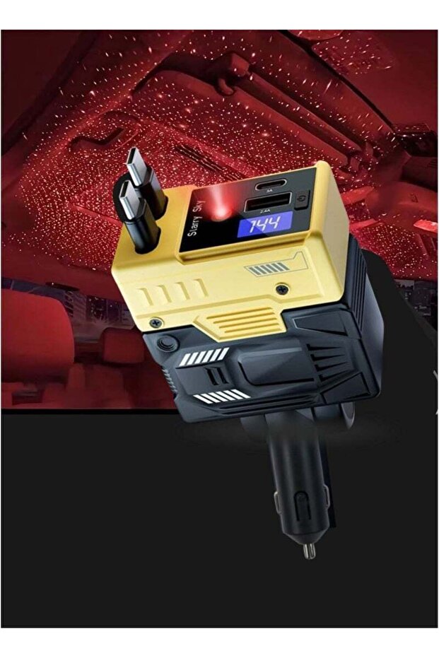 66W 4-in-1 Retractable Car Charger with USB-C & USB-A Ports, Starry Sky Projector
