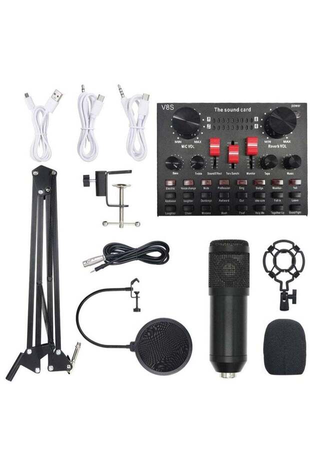 Multi-functional Live Sound Card BM800 Microphone Set Audio Recording Equipments (Black)