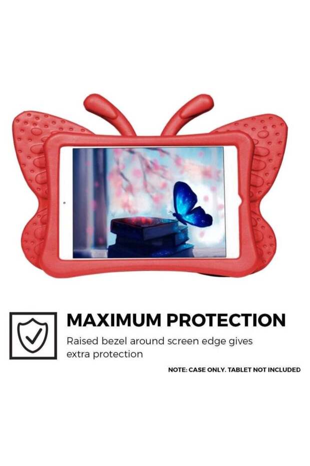 iPad Mini Case for Kids, Butterfly Wing Stand, Kid-Proof EVA Foam Protective Bumper Cover - Red